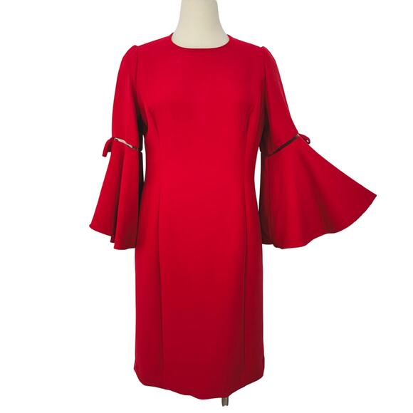 Oscar de la Renta Dresses & Skirts - Oscar de la Renta Wool Silk Mini Sheath Dress Flared Sleeves Red Size 16